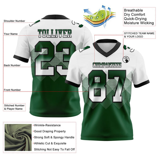 Custom White Green-Black Mesh Authentic Gradient Square Shape Flag Football Jersey - Sky-Custom