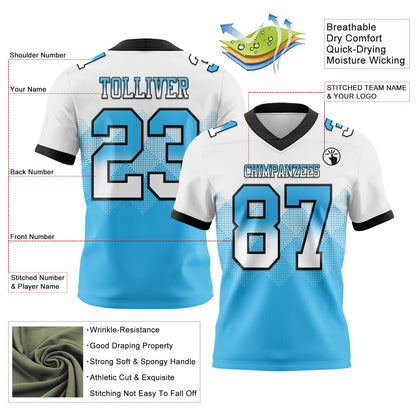 Custom White Sky Blue-Black Mesh Authentic Gradient Square Shape Flag Football Jersey - Sky-Custom