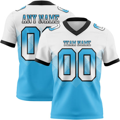 Custom White Sky Blue-Black Mesh Authentic Gradient Square Shape Flag Football Jersey - Sky-Custom