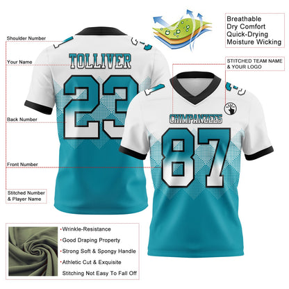 Custom White Teal-Black Mesh Authentic Gradient Square Shape Flag Football Jersey - Sky-Custom