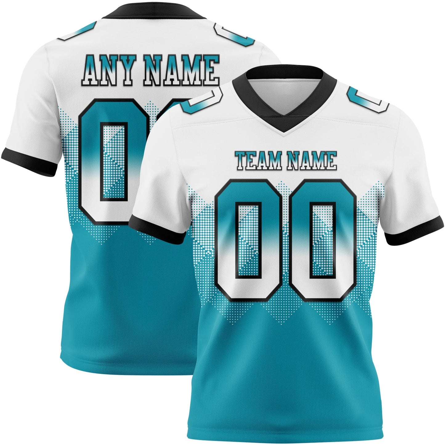 Custom White Teal-Black Mesh Authentic Gradient Square Shape Flag Football Jersey - Sky-Custom