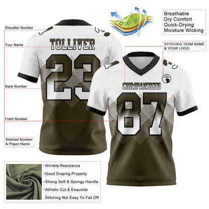 Custom White Olive-Black Mesh Authentic Gradient Square Shape Flag Football Jersey - Sky-Custom