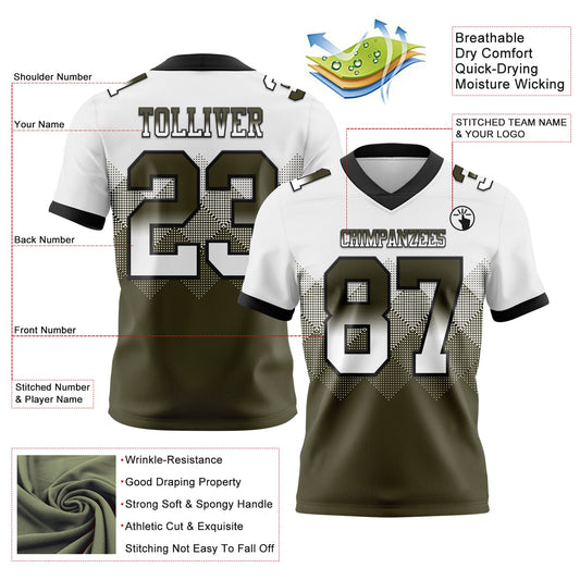 Custom White Olive-Black Mesh Authentic Gradient Square Shape Flag Football Jersey - Sky-Custom