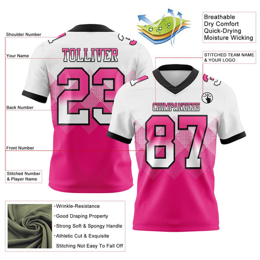 Custom White Hot Pink-Black Mesh Authentic Gradient Square Shape Flag Football Jersey - Sky-Custom