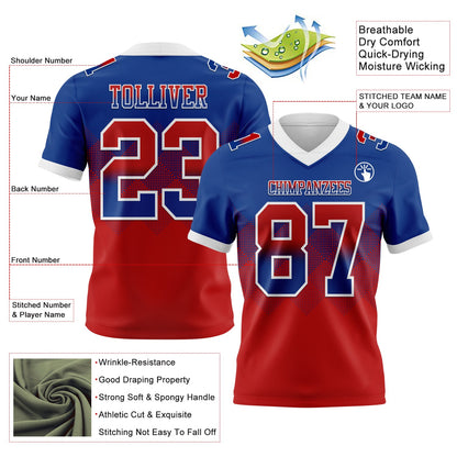 Custom Royal Red-White Mesh Authentic Gradient Square Shape Flag Football Jersey - Sky-Custom