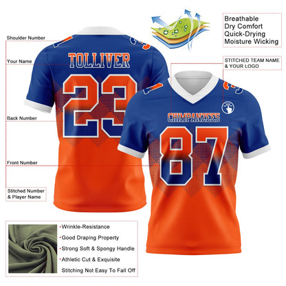 Custom Royal Orange-White Mesh Authentic Gradient Square Shape Flag Football Jersey - Sky-Custom