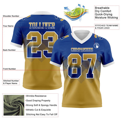 Custom Royal Old Gold-White Mesh Authentic Gradient Square Shape Flag Football Jersey - Sky-Custom