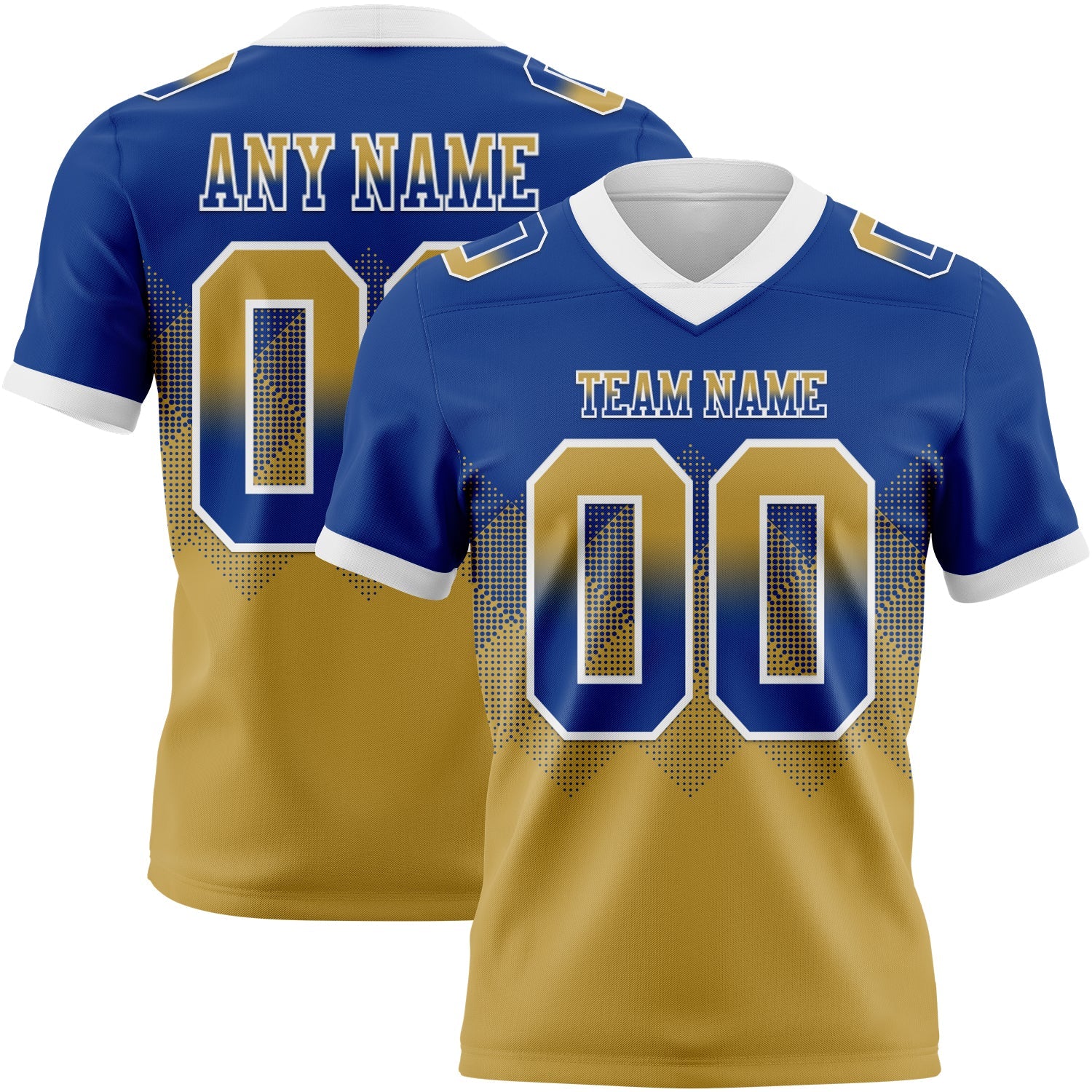 Custom Royal Old Gold-White Mesh Authentic Gradient Square Shape Flag Football Jersey - Sky-Custom