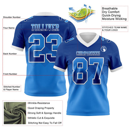 Custom Royal Powder Blue-White Mesh Authentic Gradient Square Shape Flag Football Jersey - Sky-Custom