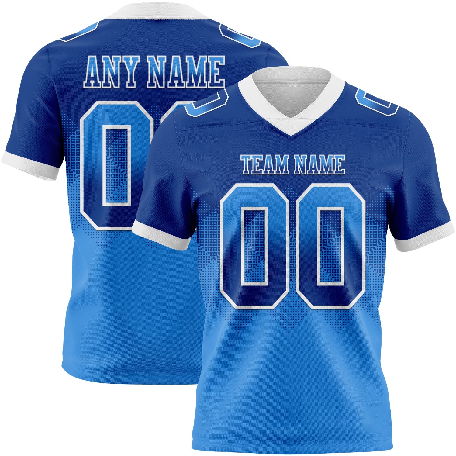 Custom Royal Powder Blue-White Mesh Authentic Gradient Square Shape Flag Football Jersey - Sky-Custom