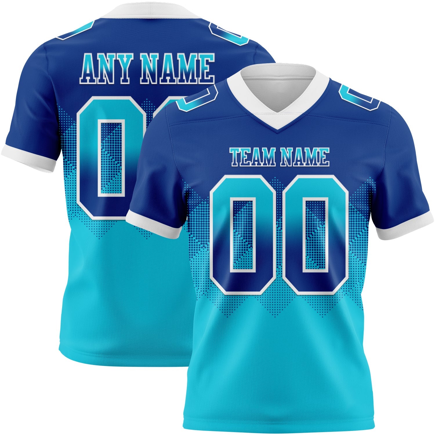 Custom Royal Lakes Blue-White Mesh Authentic Gradient Square Shape Flag Football Jersey - Sky-Custom