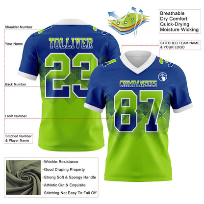 Custom Royal Neon Green-White Mesh Authentic Gradient Square Shape Flag Football Jersey - Sky-Custom