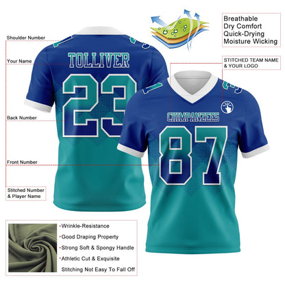 Custom Royal Teal-White Mesh Authentic Gradient Square Shape Flag Football Jersey - Sky-Custom