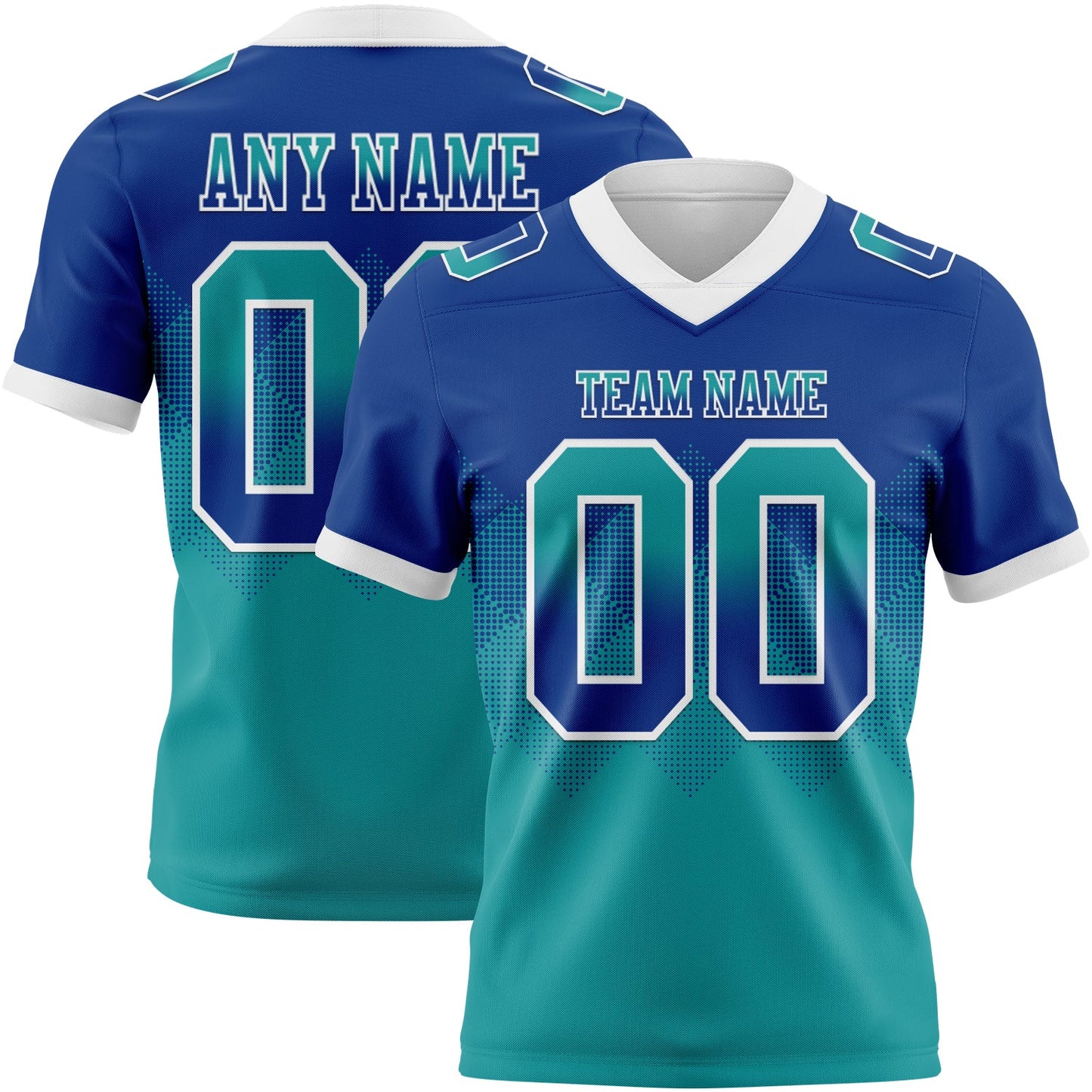 Custom Royal Teal-White Mesh Authentic Gradient Square Shape Flag Football Jersey - Sky-Custom