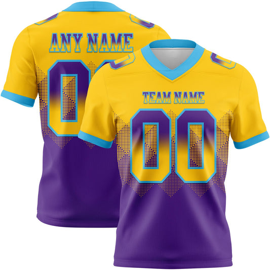 Custom Yellow Purple-Sky Blue Mesh Authentic Gradient Square Shape Flag Football Jersey - Sky-Custom