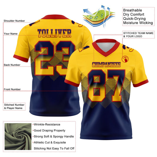 Custom Yellow Navy-Red Mesh Authentic Gradient Square Shape Flag Football Jersey - Sky-Custom