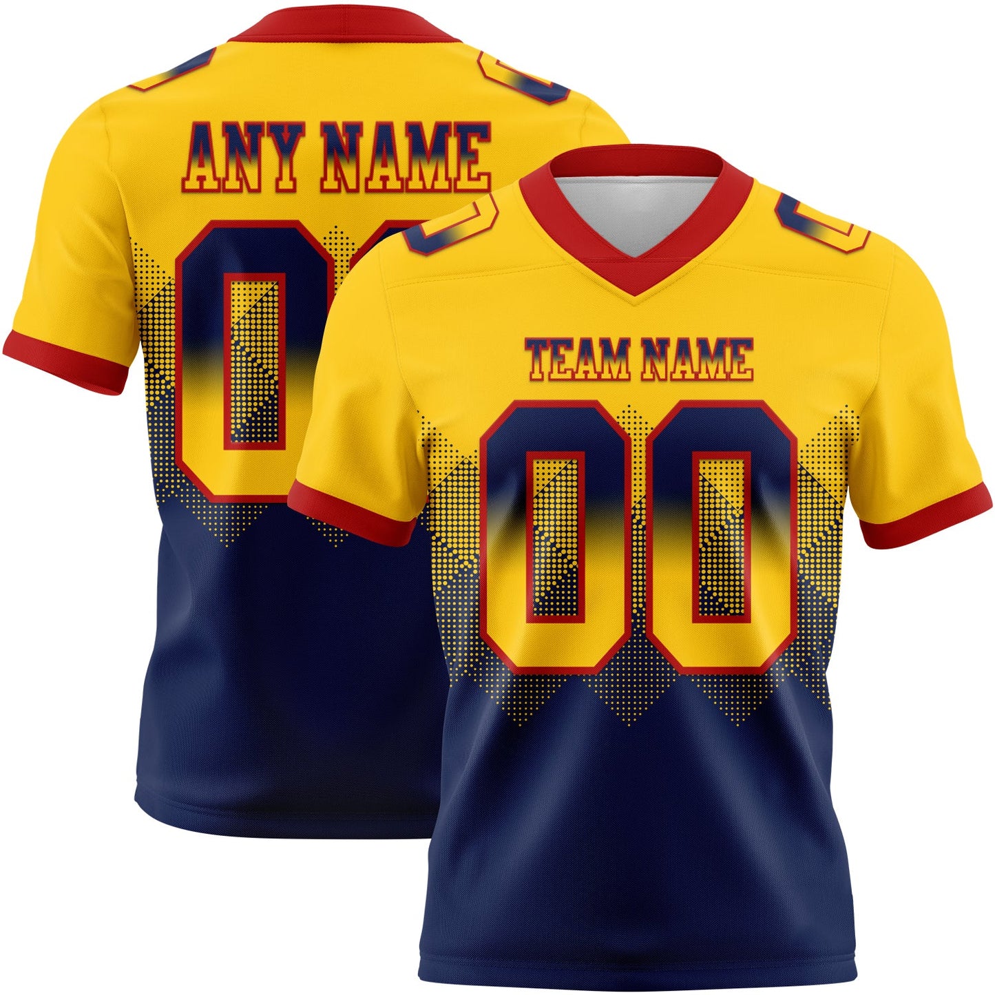 Custom Yellow Navy-Red Mesh Authentic Gradient Square Shape Flag Football Jersey - Sky-Custom