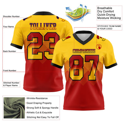 Custom Yellow Red-Black Mesh Authentic Gradient Square Shape Flag Football Jersey - Sky-Custom