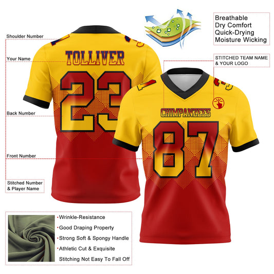 Custom Yellow Red-Black Mesh Authentic Gradient Square Shape Flag Football Jersey - Sky-Custom