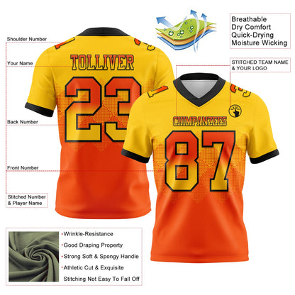 Custom Yellow Orange-Black Mesh Authentic Gradient Square Shape Flag Football Jersey - Sky-Custom