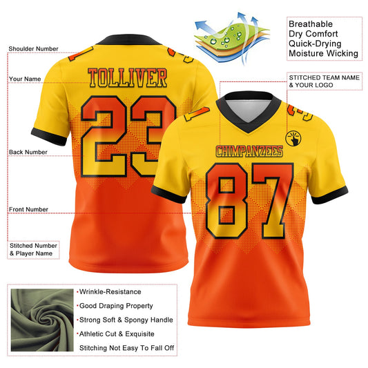 Custom Yellow Orange-Black Mesh Authentic Gradient Square Shape Flag Football Jersey - Sky-Custom