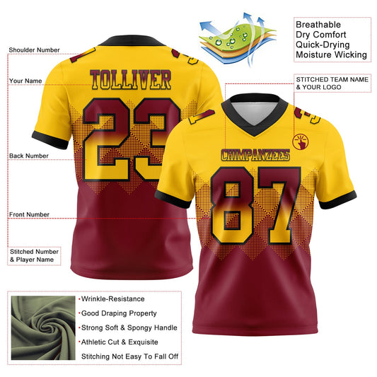Custom Yellow Crimson-Black Mesh Authentic Gradient Square Shape Flag Football Jersey - Sky-Custom