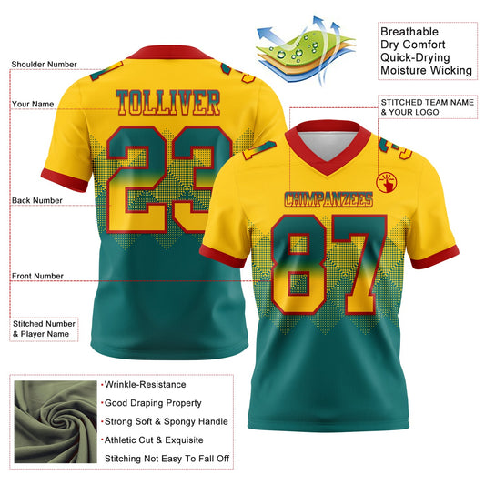 Custom Yellow Teal-Red Mesh Authentic Gradient Square Shape Flag Football Jersey - Sky-Custom