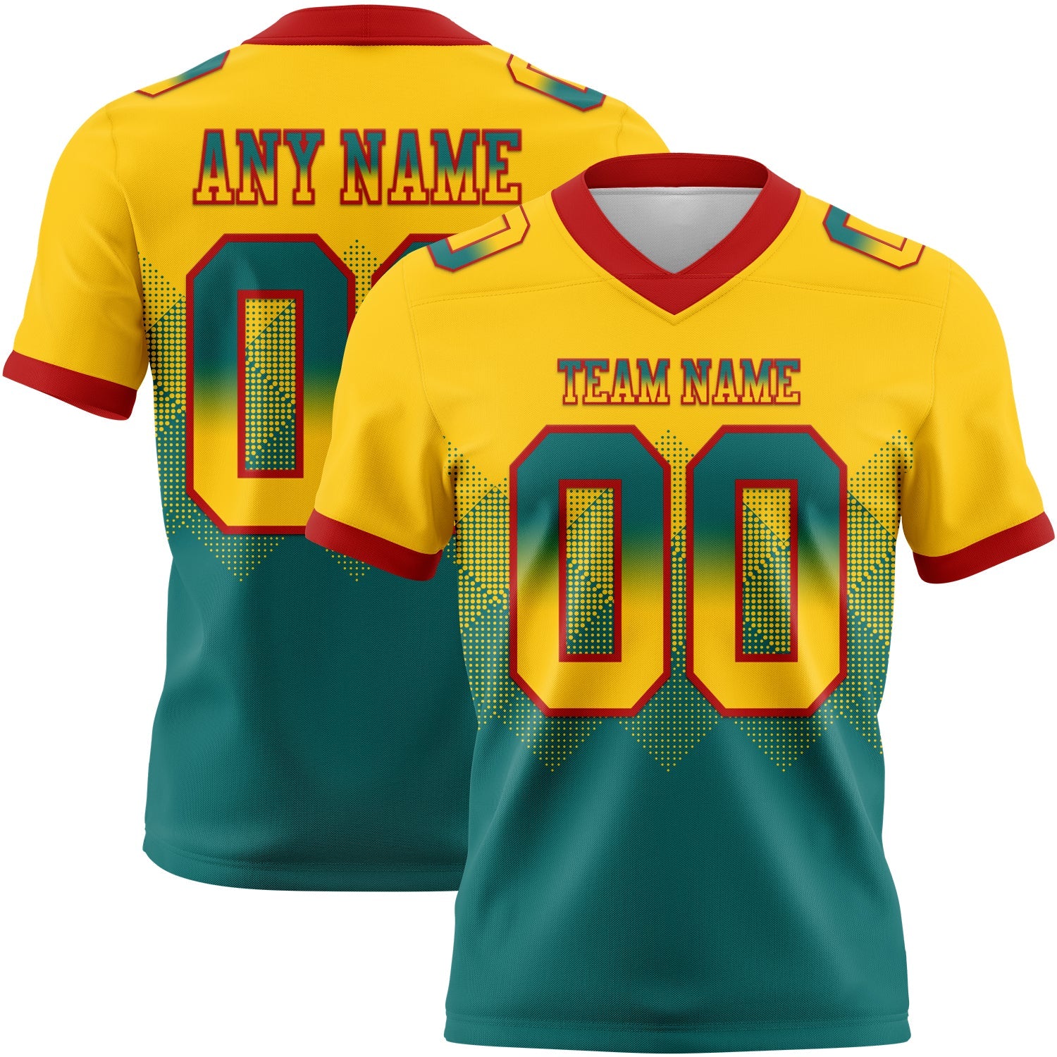 Custom Yellow Teal-Red Mesh Authentic Gradient Square Shape Flag Football Jersey - Sky-Custom