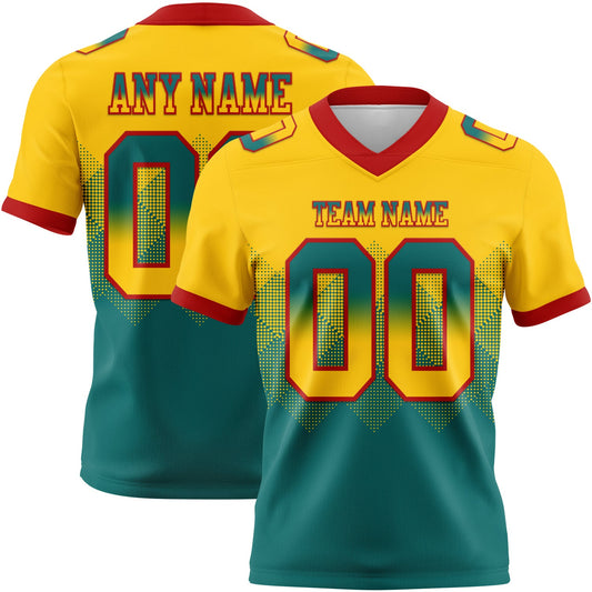 Custom Yellow Teal-Red Mesh Authentic Gradient Square Shape Flag Football Jersey - Sky-Custom