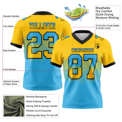 Custom Yellow Sky Blue-Black Mesh Authentic Gradient Square Shape Flag Football Jersey - Sky-Custom