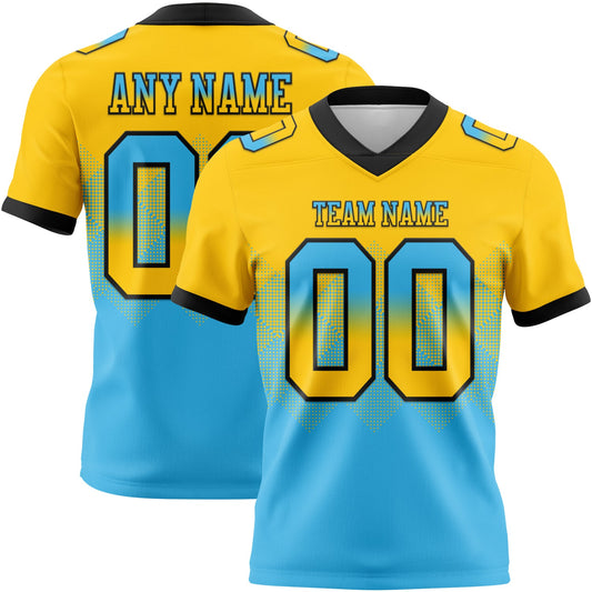 Custom Yellow Sky Blue-Black Mesh Authentic Gradient Square Shape Flag Football Jersey - Sky-Custom
