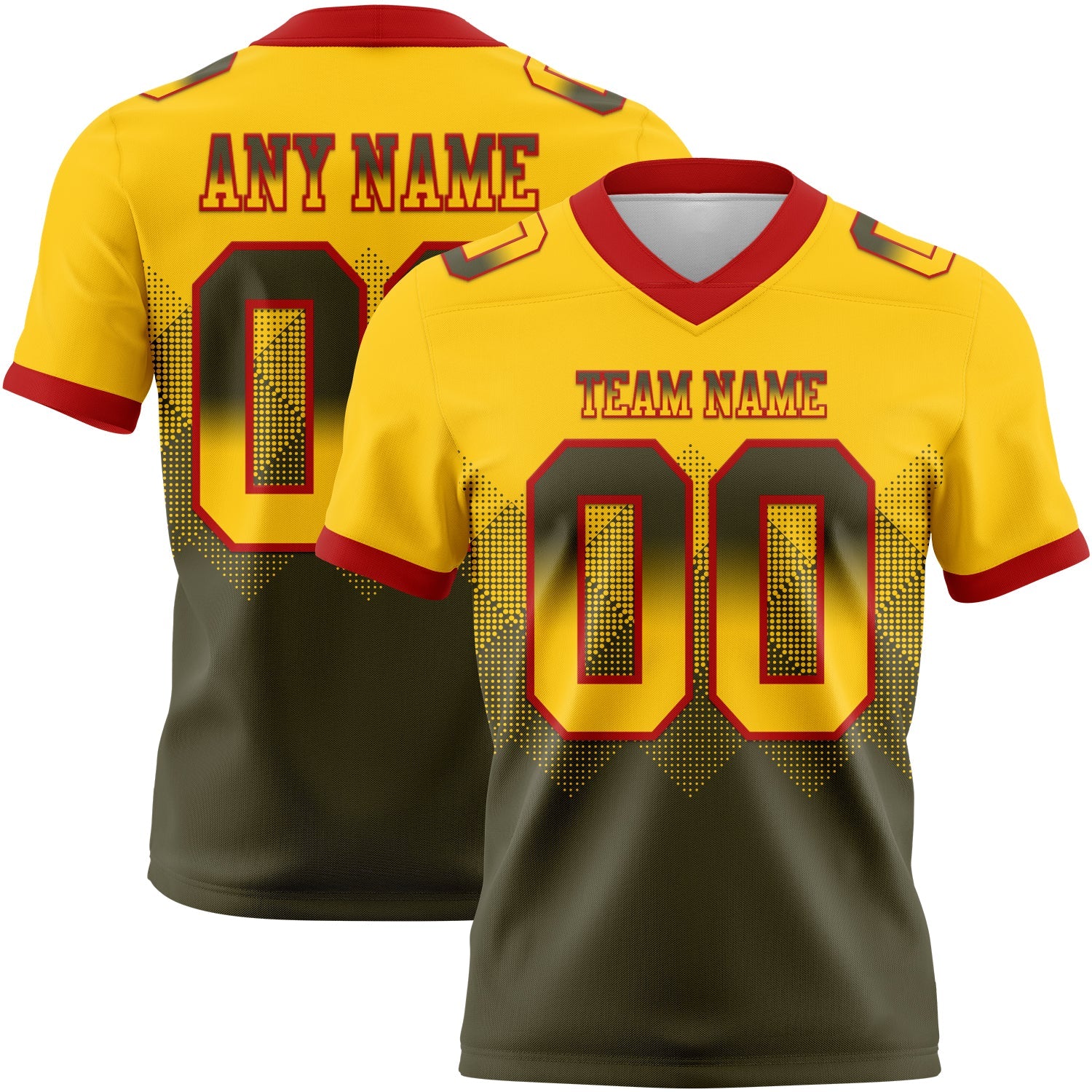 Custom Yellow Olive-Red Mesh Authentic Gradient Square Shape Flag Football Jersey - Sky-Custom