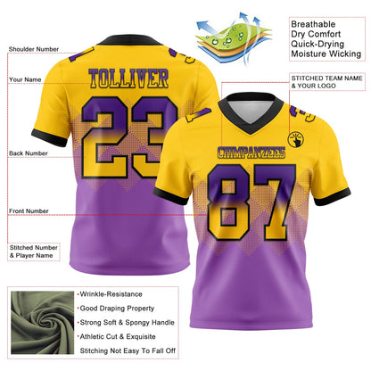 Custom Yellow Medium Purple-Black Mesh Authentic Gradient Square Shape Flag Football Jersey - Sky-Custom