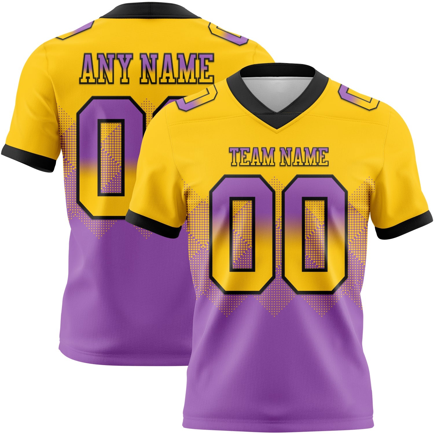 Custom Yellow Medium Purple-Black Mesh Authentic Gradient Square Shape Flag Football Jersey - Sky-Custom