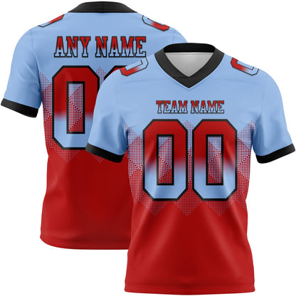Custom Light Blue Red-Black Mesh Authentic Gradient Square Shape Flag Football Jersey - Sky-Custom