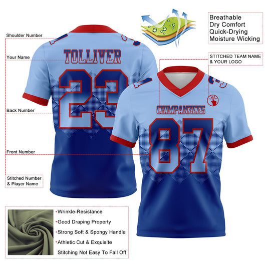 Custom Light Blue Royal-Red Mesh Authentic Gradient Square Shape Flag Football Jersey - Sky-Custom