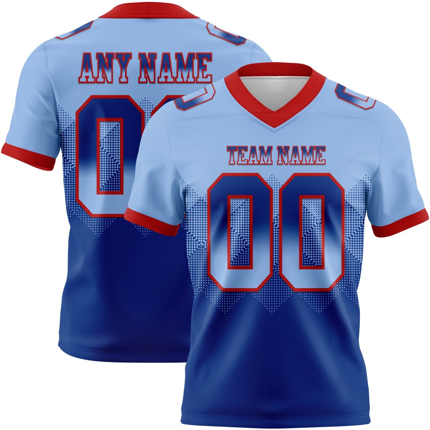 Custom Light Blue Royal-Red Mesh Authentic Gradient Square Shape Flag Football Jersey - Sky-Custom