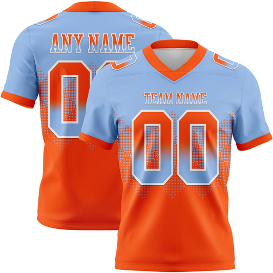 Custom Light Blue Orange-White Mesh Authentic Gradient Square Shape Flag Football Jersey - Sky-Custom