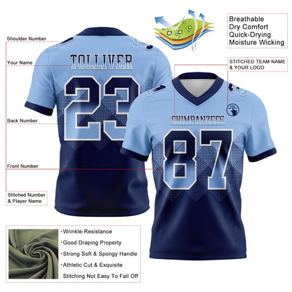 Custom Light Blue Navy-White Mesh Authentic Gradient Square Shape Flag Football Jersey - Sky-Custom