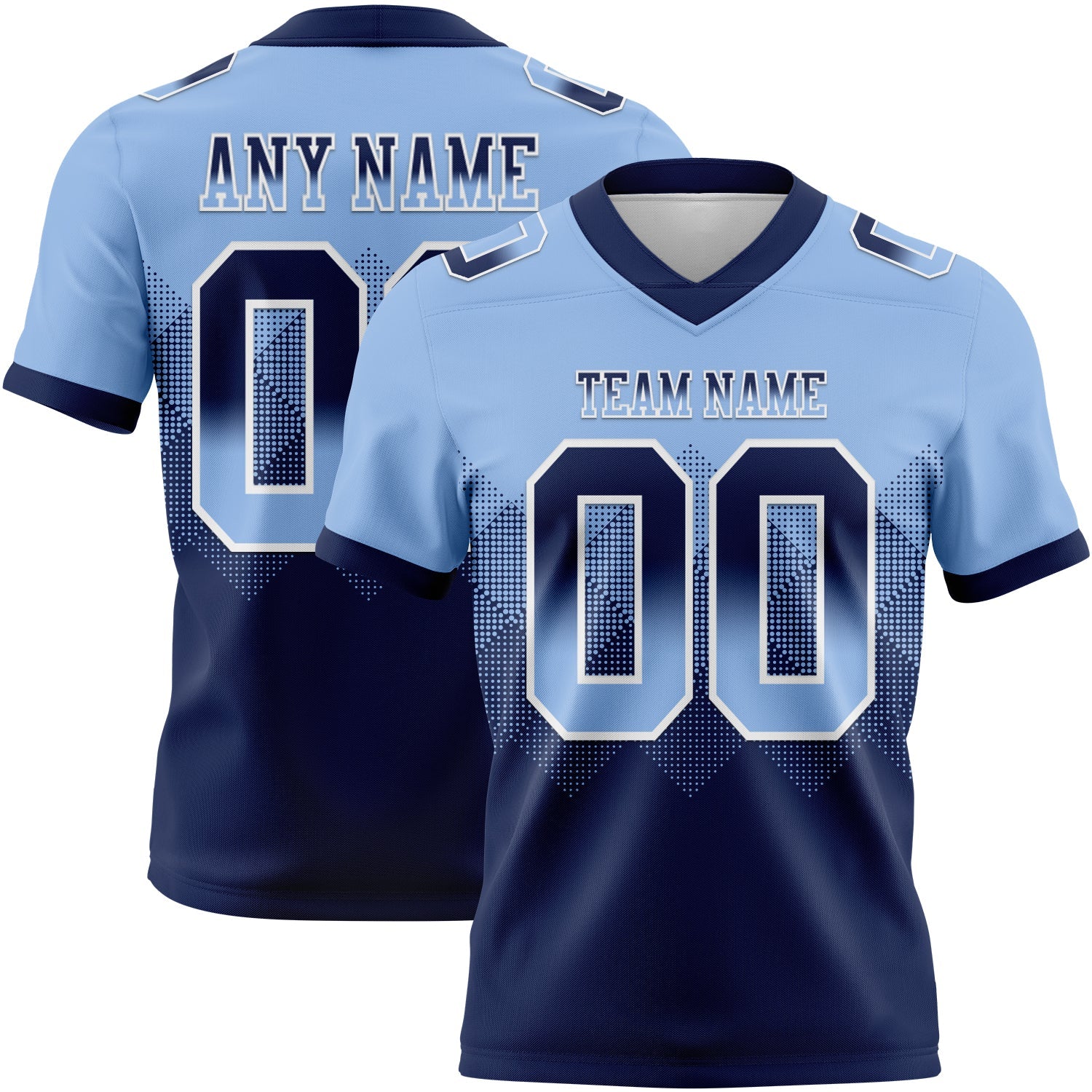 Custom Light Blue Navy-White Mesh Authentic Gradient Square Shape Flag Football Jersey - Sky-Custom
