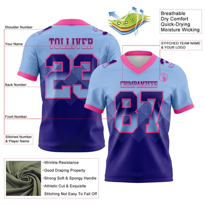 Custom Light Blue Dark Purple-Pink Mesh Authentic Gradient Square Shape Flag Football Jersey - Sky-Custom