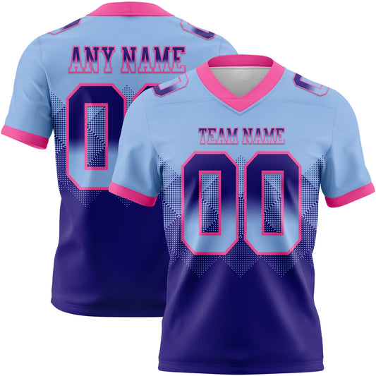 Custom Light Blue Dark Purple-Pink Mesh Authentic Gradient Square Shape Flag Football Jersey - Sky-Custom