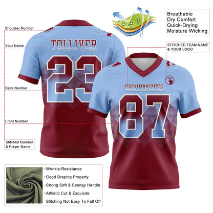 Custom Light Blue Crimson-White Mesh Authentic Gradient Square Shape Flag Football Jersey - Sky-Custom