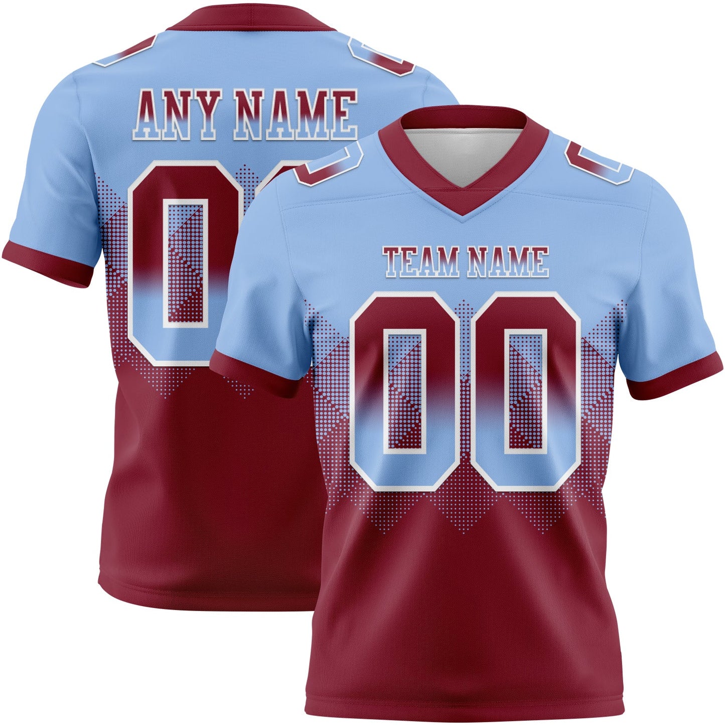 Custom Light Blue Crimson-White Mesh Authentic Gradient Square Shape Flag Football Jersey - Sky-Custom