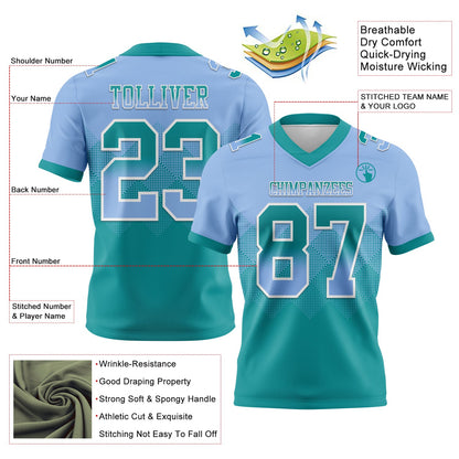 Custom Light Blue Teal-White Mesh Authentic Gradient Square Shape Flag Football Jersey - Sky-Custom