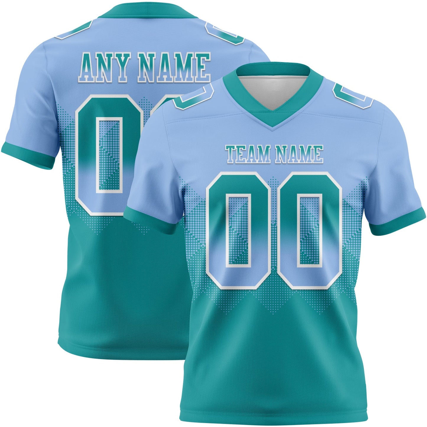 Custom Light Blue Teal-White Mesh Authentic Gradient Square Shape Flag Football Jersey - Sky-Custom