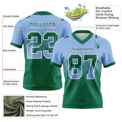 Custom Light Blue Kelly Green-White Mesh Authentic Gradient Square Shape Flag Football Jersey - Sky-Custom