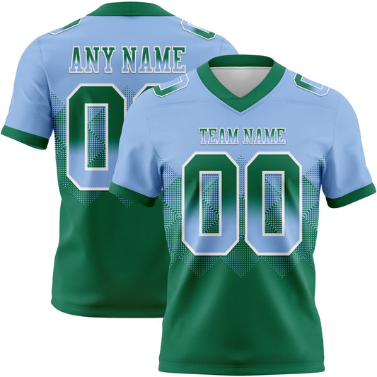 Custom Light Blue Kelly Green-White Mesh Authentic Gradient Square Shape Flag Football Jersey - Sky-Custom
