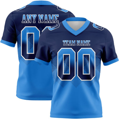 Custom Navy Powder Blue-White Mesh Authentic Gradient Square Shape Flag Football Jersey - Sky-Custom