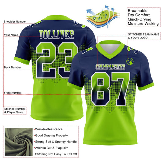 Custom Navy Neon Green-White Mesh Authentic Gradient Square Shape Flag Football Jersey - Sky-Custom